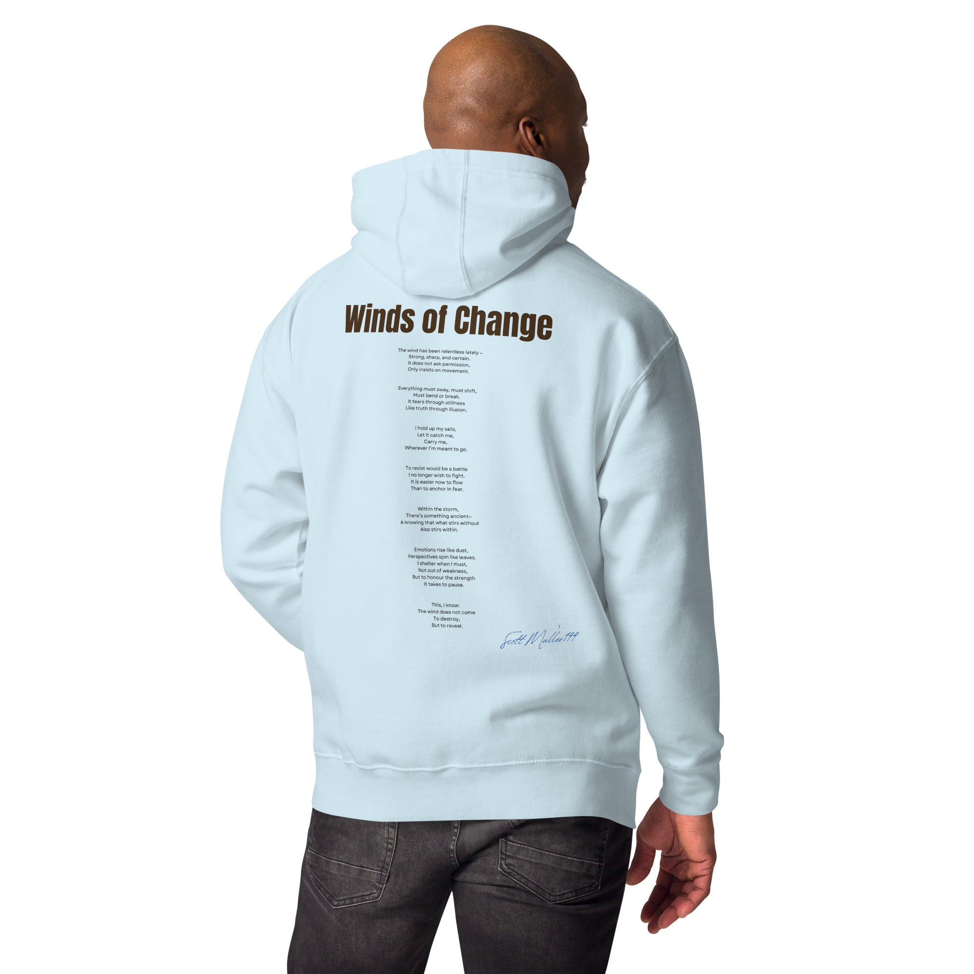 winds of change art hoodie sky blue back view