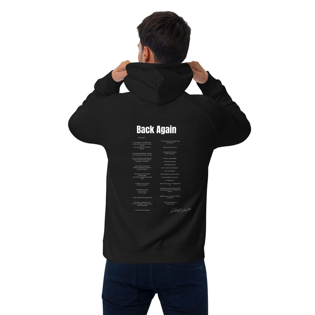 back again organic hoodie lifestyle mockup