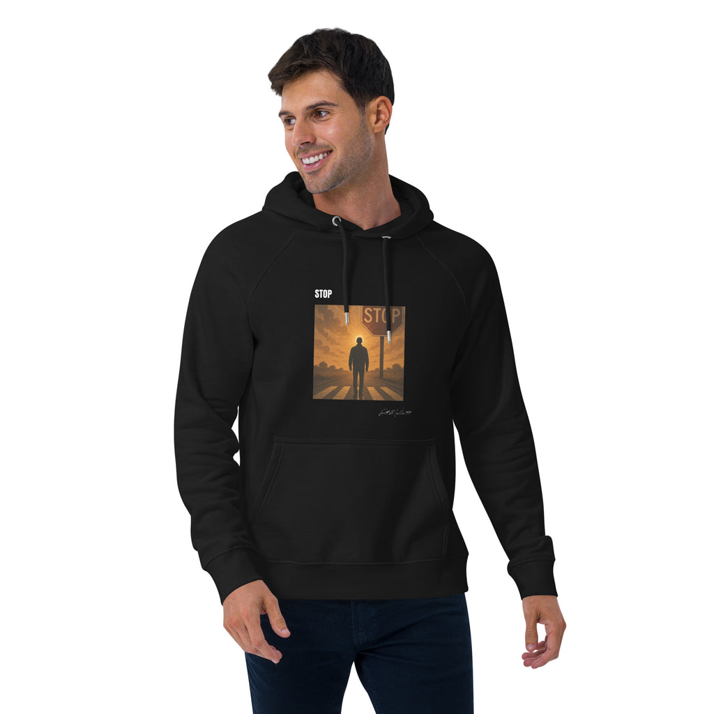STOP organic hoodie black colourway