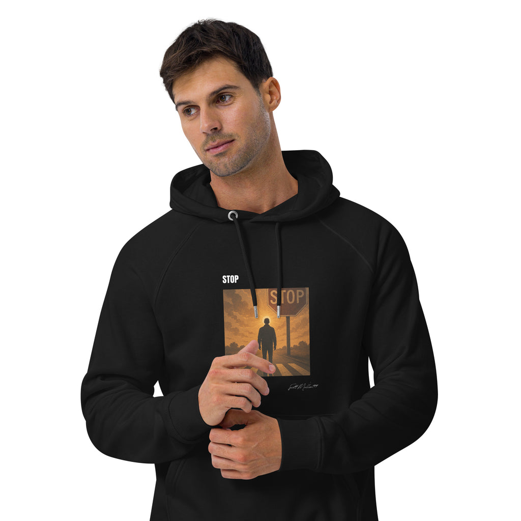 STOP organic hoodie unisex front view