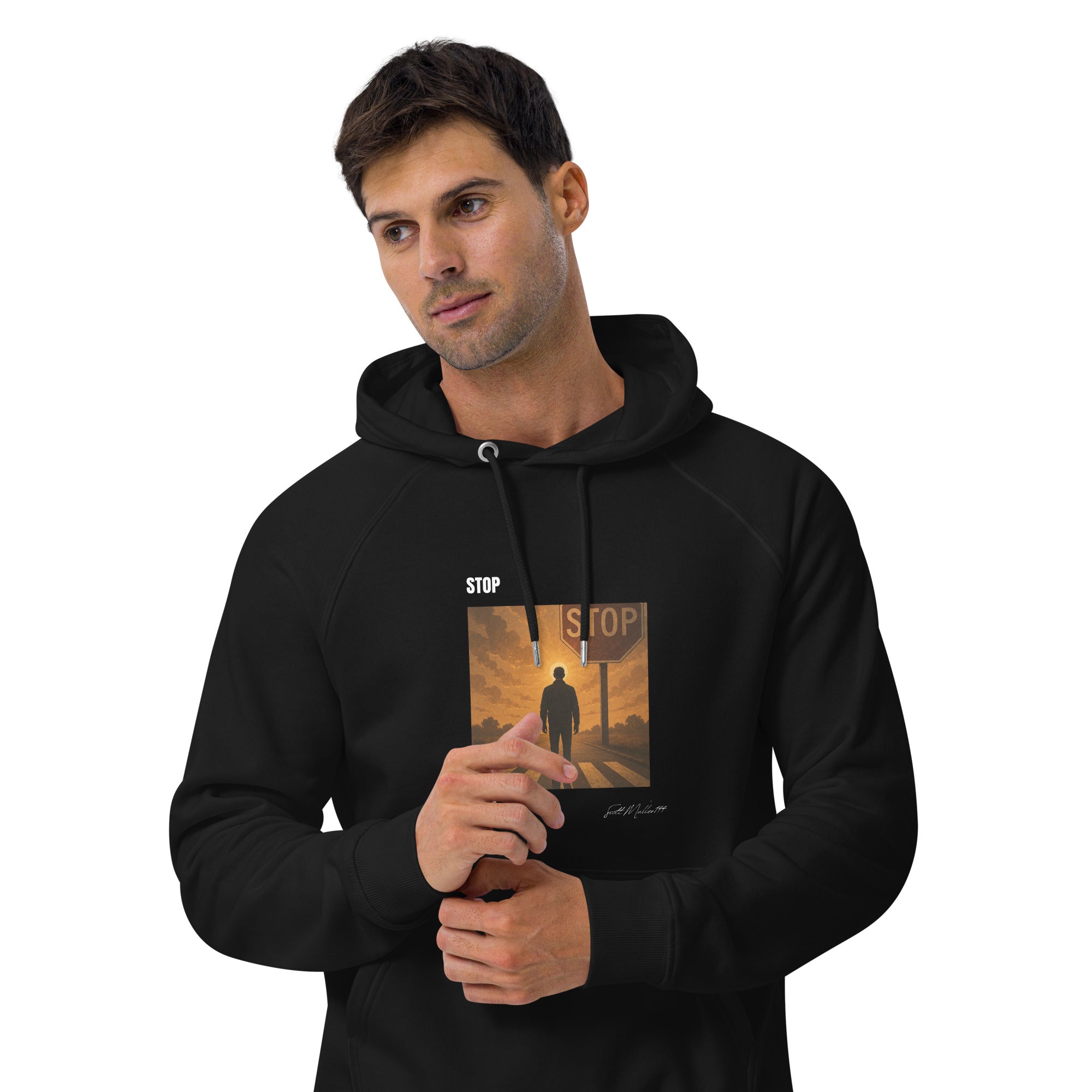 STOP organic hoodie unisex front view
