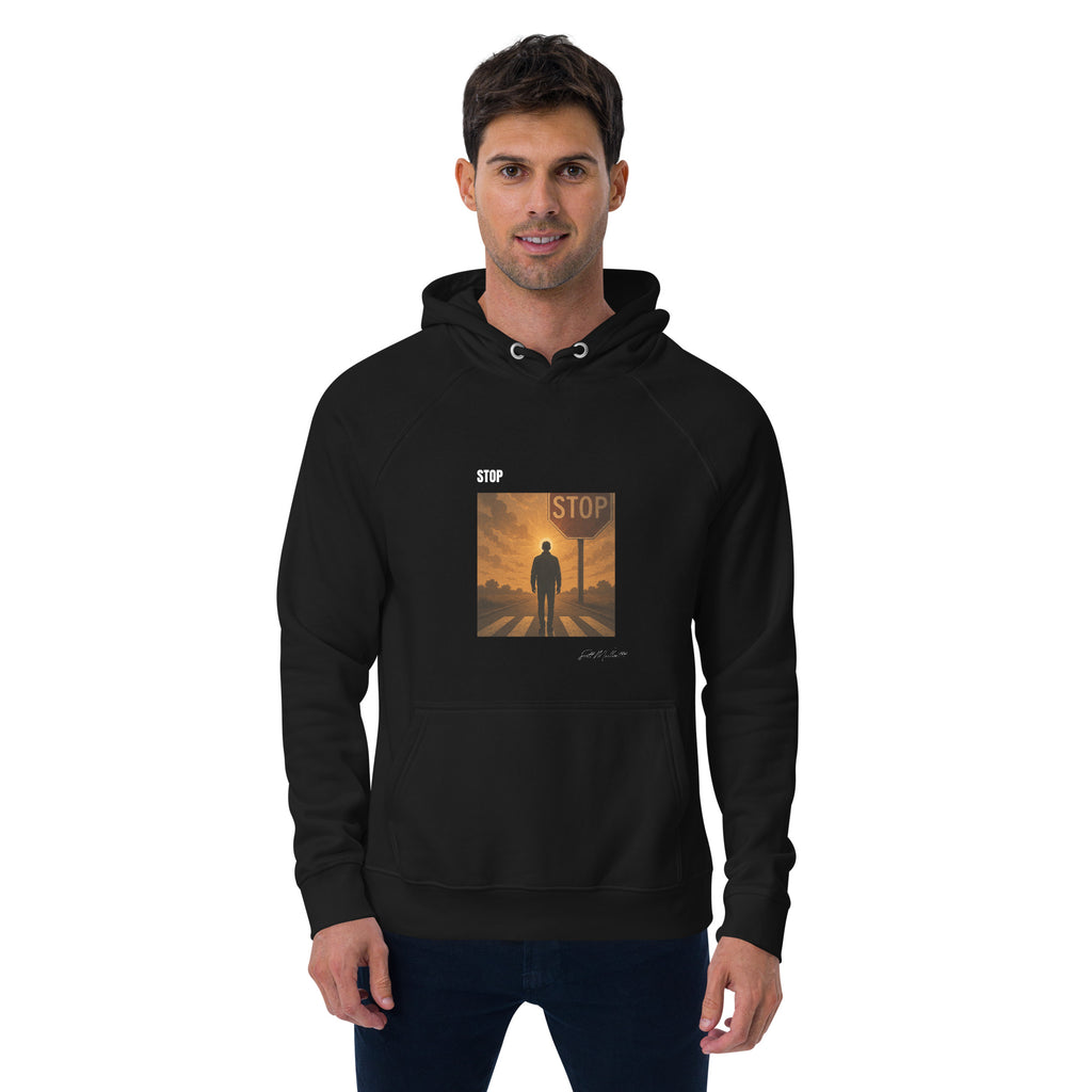 STOP organic hoodie unisex back view
